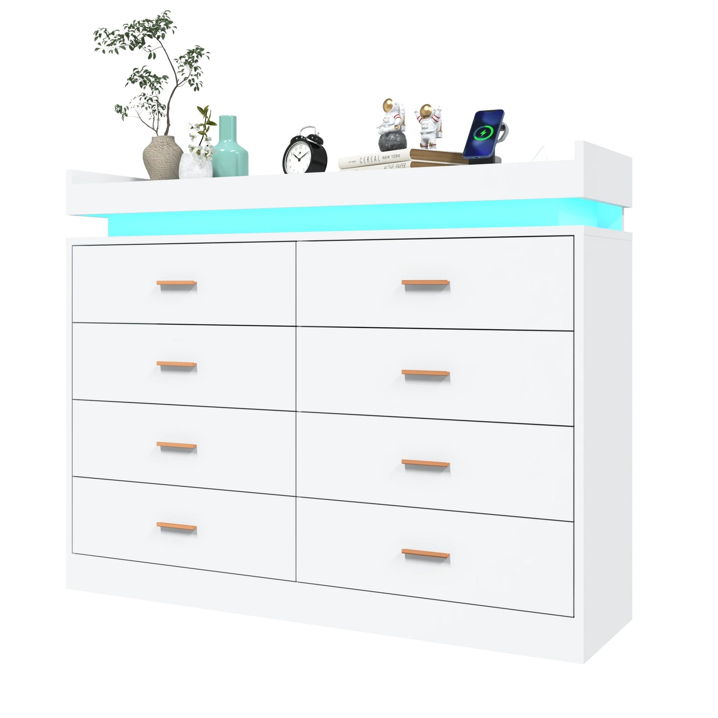 8 Drawer Dresser with LED Light, Modern Chest of Drawers for Closet(For the US only)