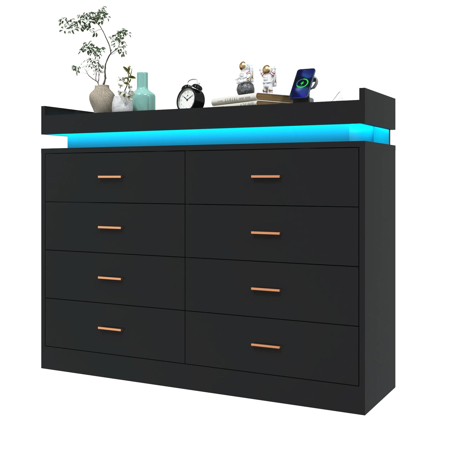 8 Drawer Dresser with LED Light, Modern Chest of Drawers for Closet(For the US only)