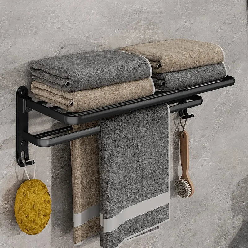 Matte Black Folding Towel Rack