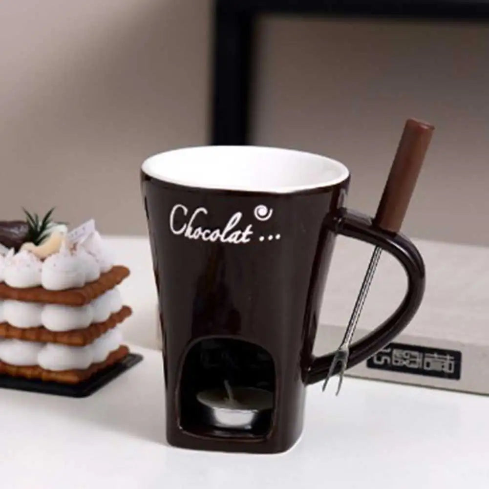 130ml Chocolate Fondue Cup – Ceramic Heating Mug with Fork
