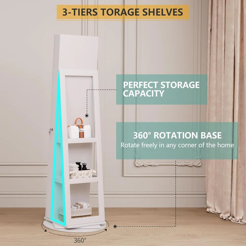 360° Swivel Mirror Jewelry Cabinet Standing(For the US only