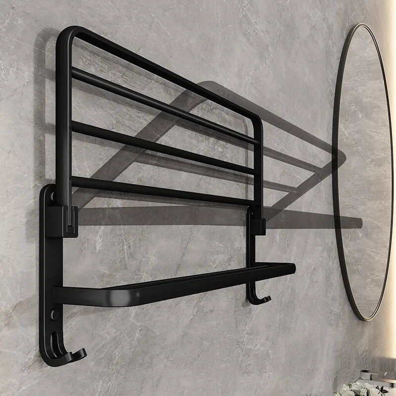 Matte Black Folding Towel Rack