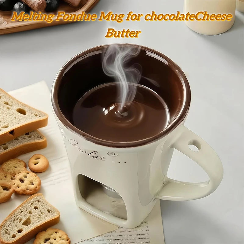 130ml Chocolate Fondue Cup – Ceramic Heating Mug with Fork