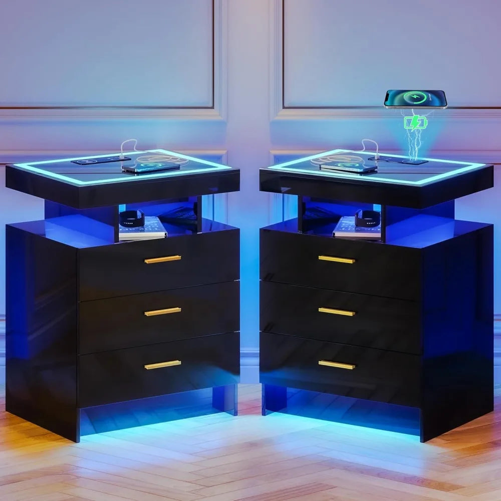 2 Set Nightstands with Wireless Charging Station(For the US only)