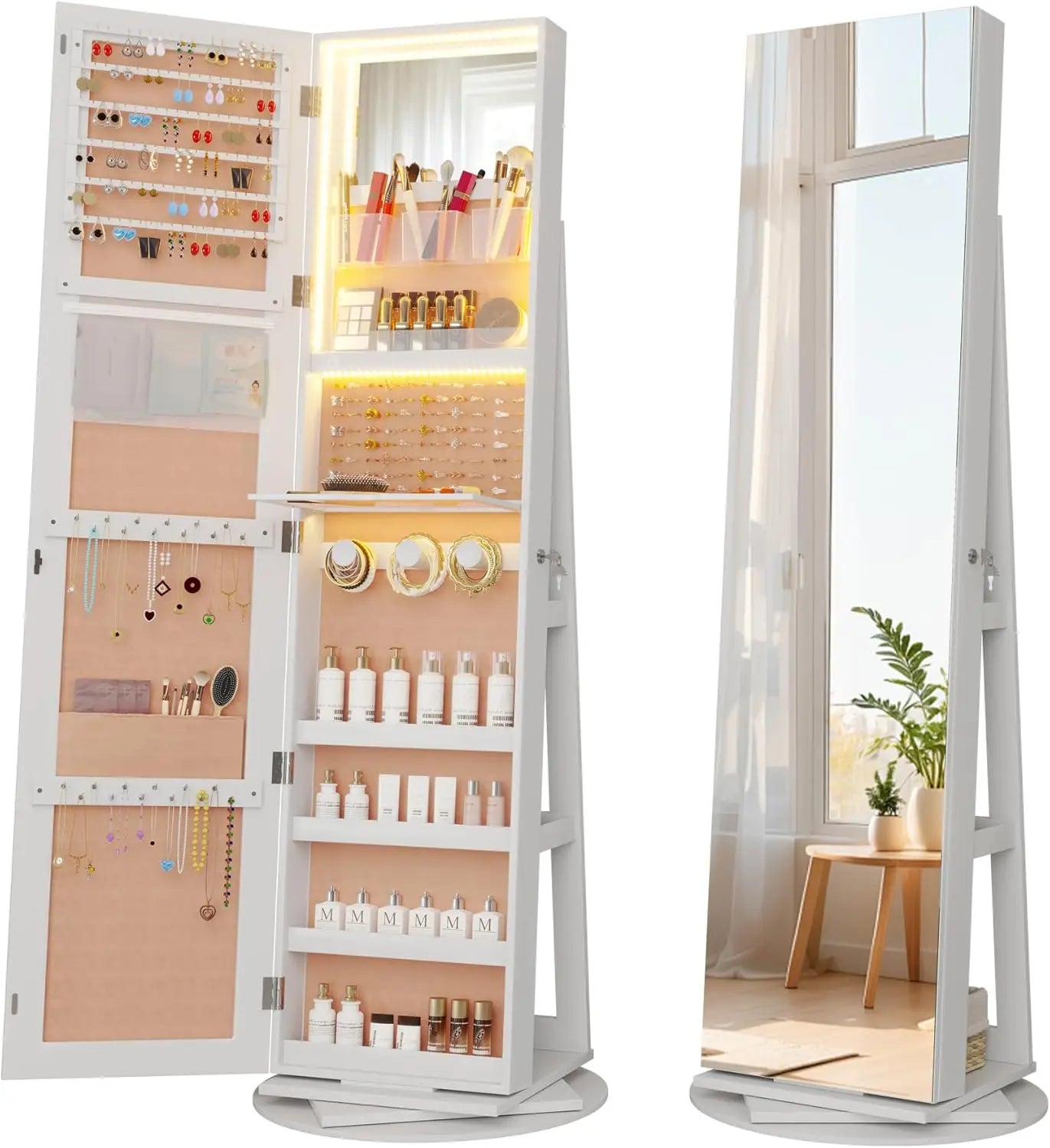 360° Swivel Mirror Jewelry Cabinet Standing(For the US only
