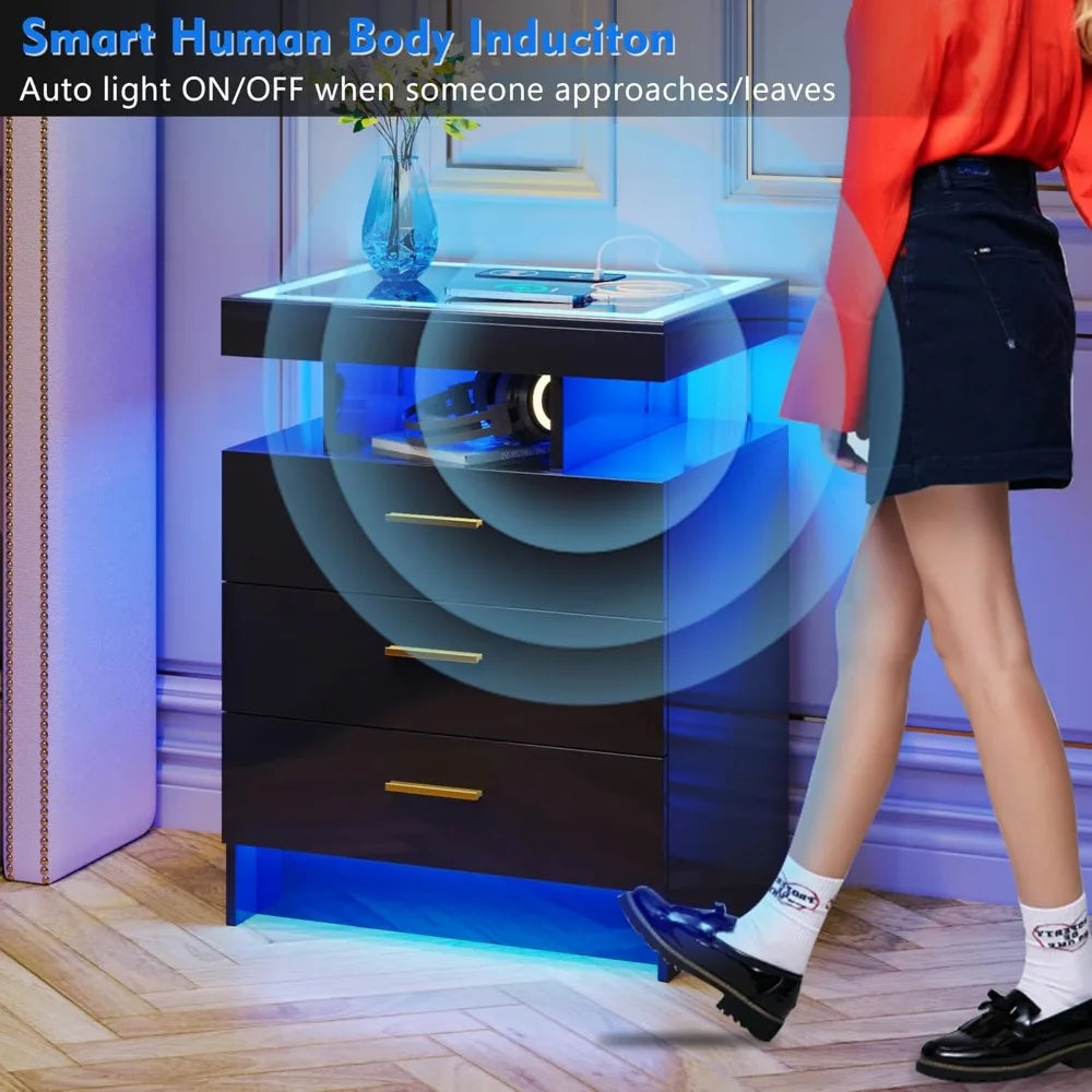 2 Set Nightstands with Wireless Charging Station(For the US only)