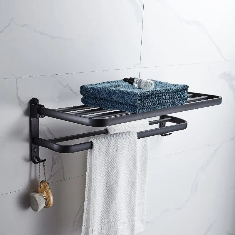 Matte Black Folding Towel Rack