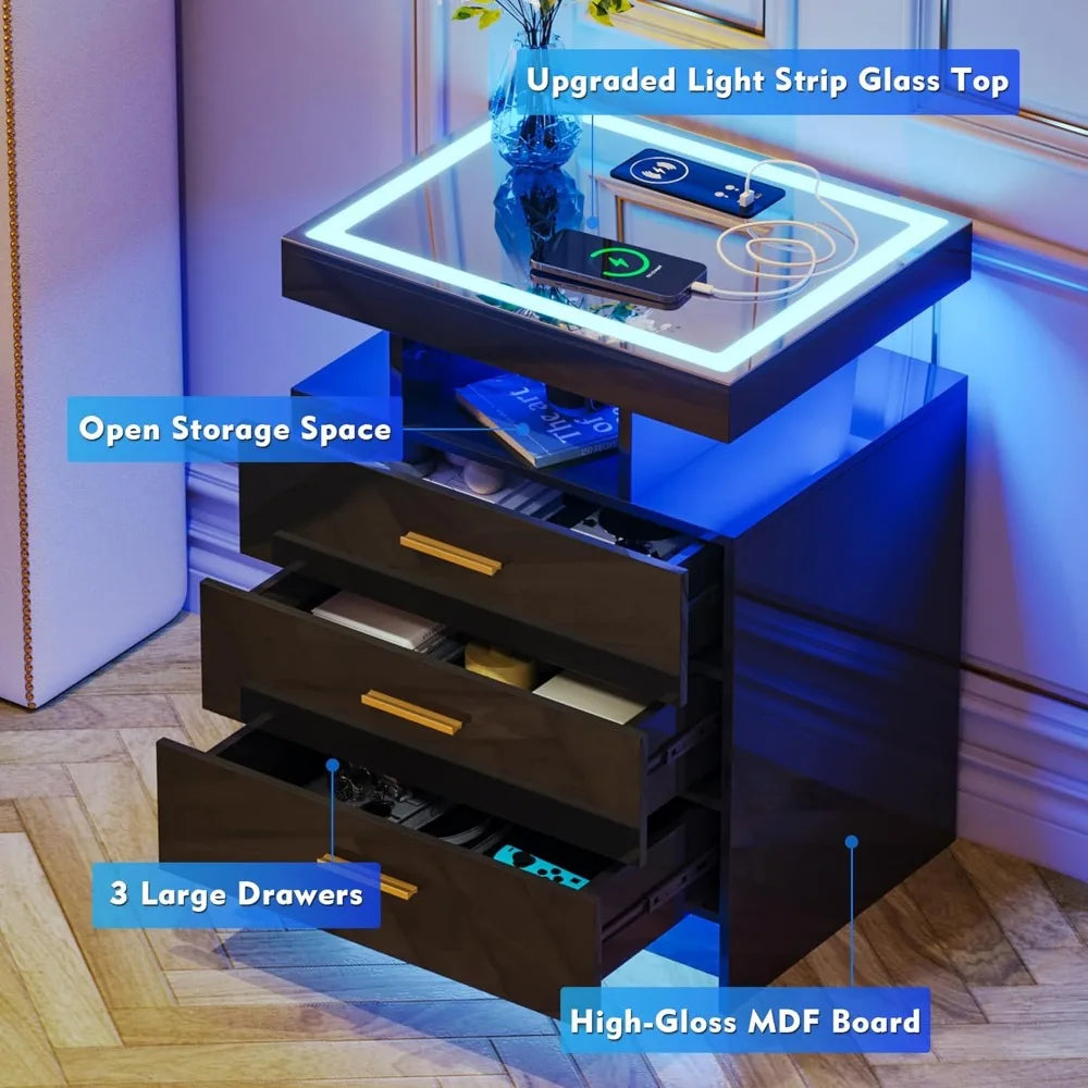 2 Set Nightstands with Wireless Charging Station(For the US only)