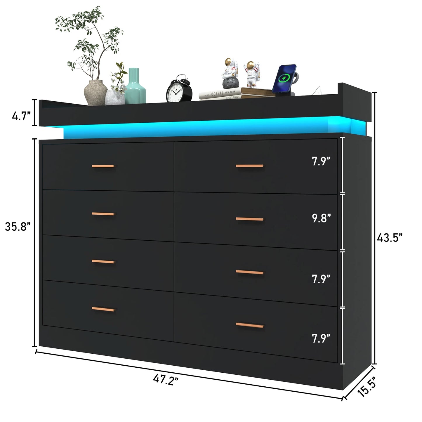 8 Drawer Dresser with LED Light, Modern Chest of Drawers for Closet(For the US only)