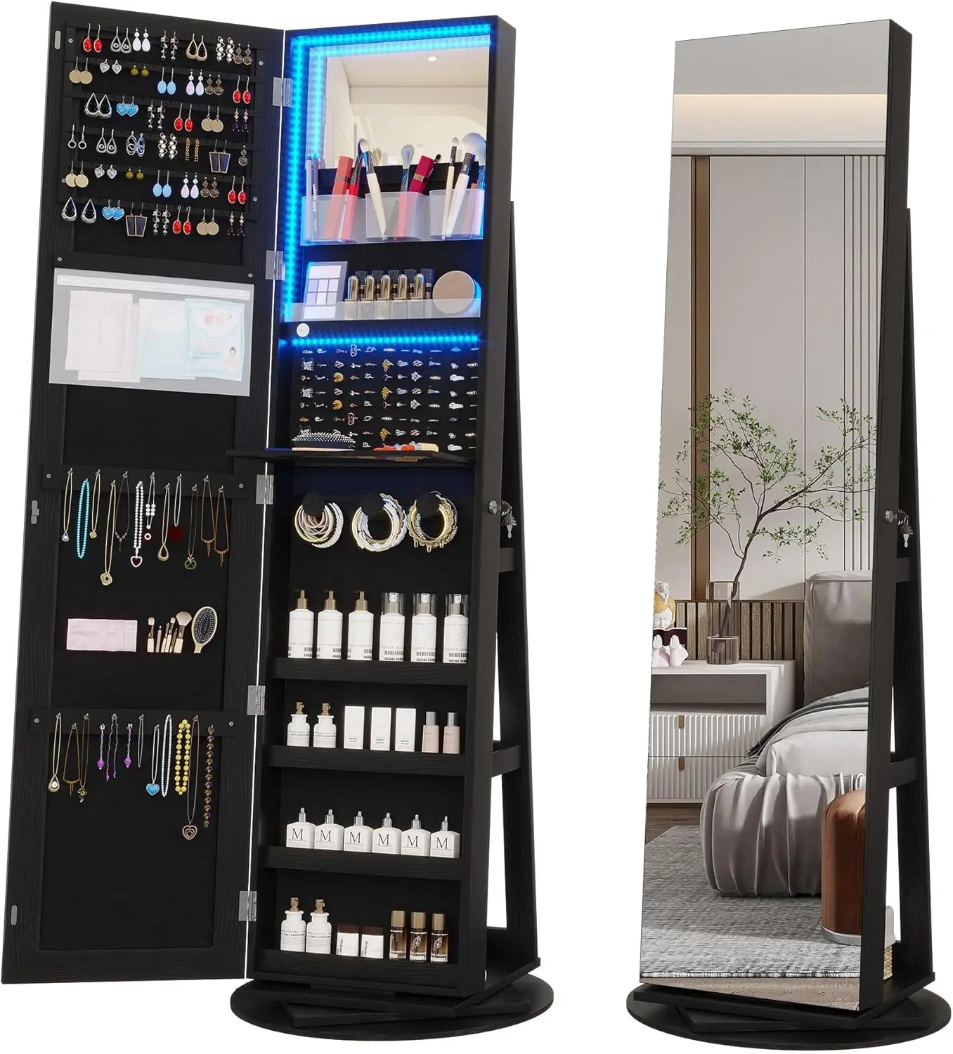 360° Swivel Mirror Jewelry Cabinet Standing(For the US only