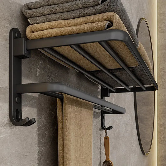Matte Black Folding Towel Rack