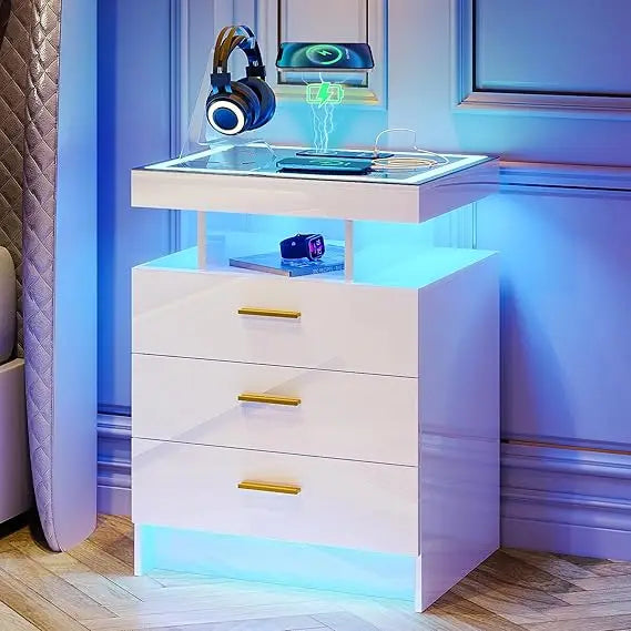 2 Set Nightstands with Wireless Charging Station(For the US only)